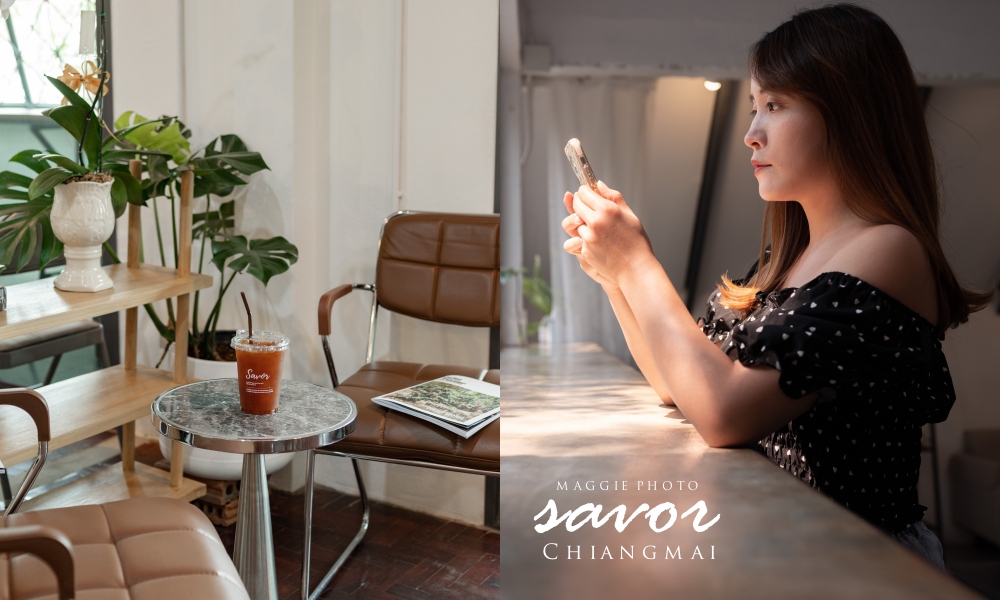 【清邁咖啡廳】湄濱河區Savor.躲在二樓的小清新咖啡廳！獨擁大面的綠意窗景