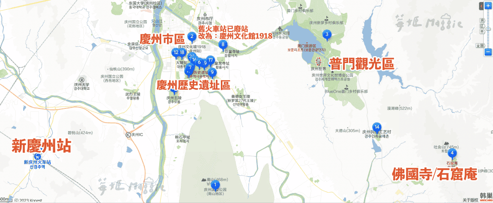 【慶州自由行攻略】慶州必玩景點懶人包,三天二夜行程規劃,輕鬆玩韓國千年古都! - 第4張圖 慶州全區地圖地理位置圖